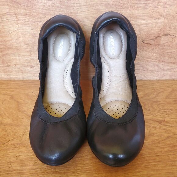 Lands End Ballet Flats Womens Size 7 B (Medium) Black  Leather Slip On Shoes - Picture 10 of 15